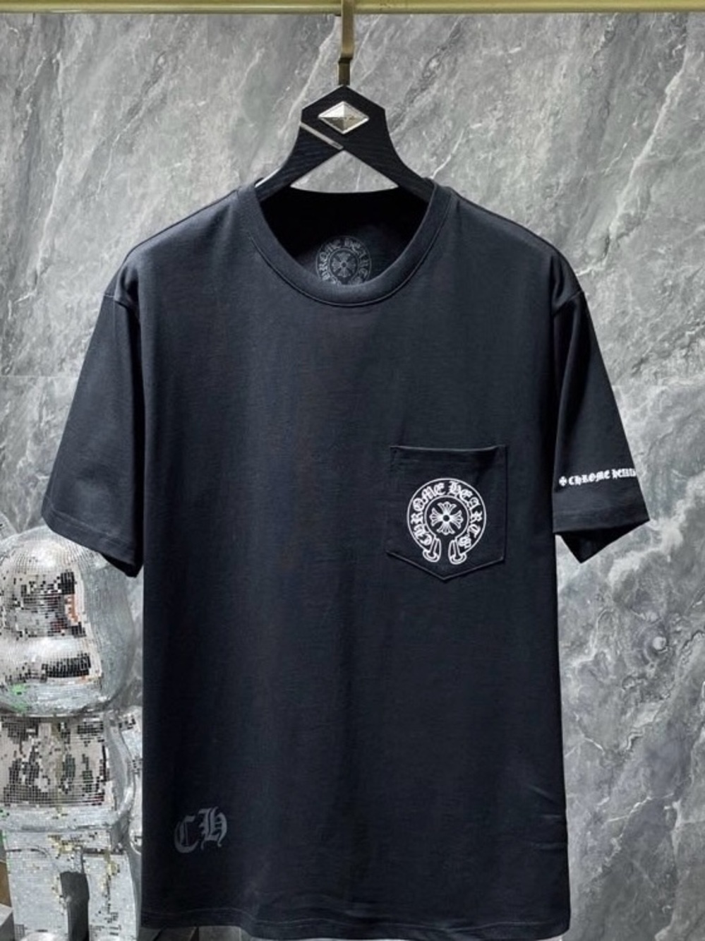 Chrome Hearts Black Short-Sleeve Pocket Tee with Logo